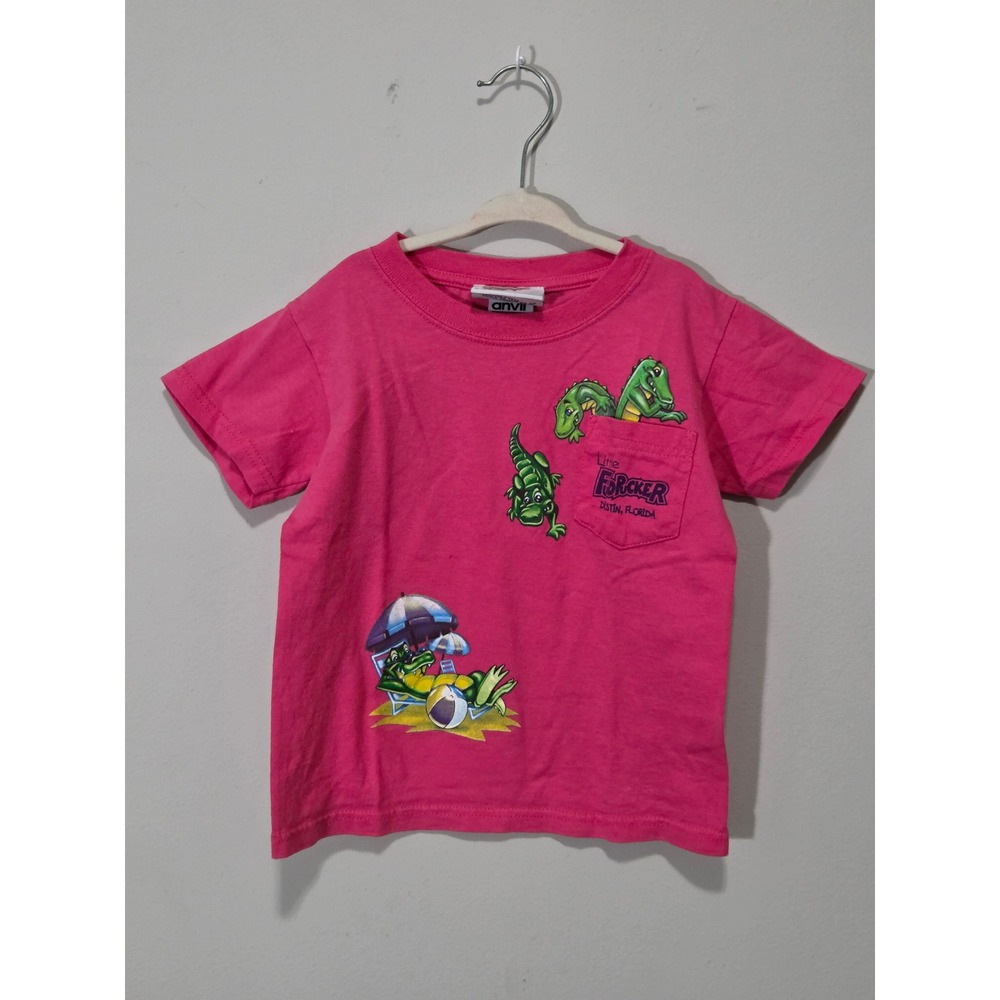 Fudpucker Trading Company Kids Pink Alligator Pocket T-Shirt Destin Florida XS